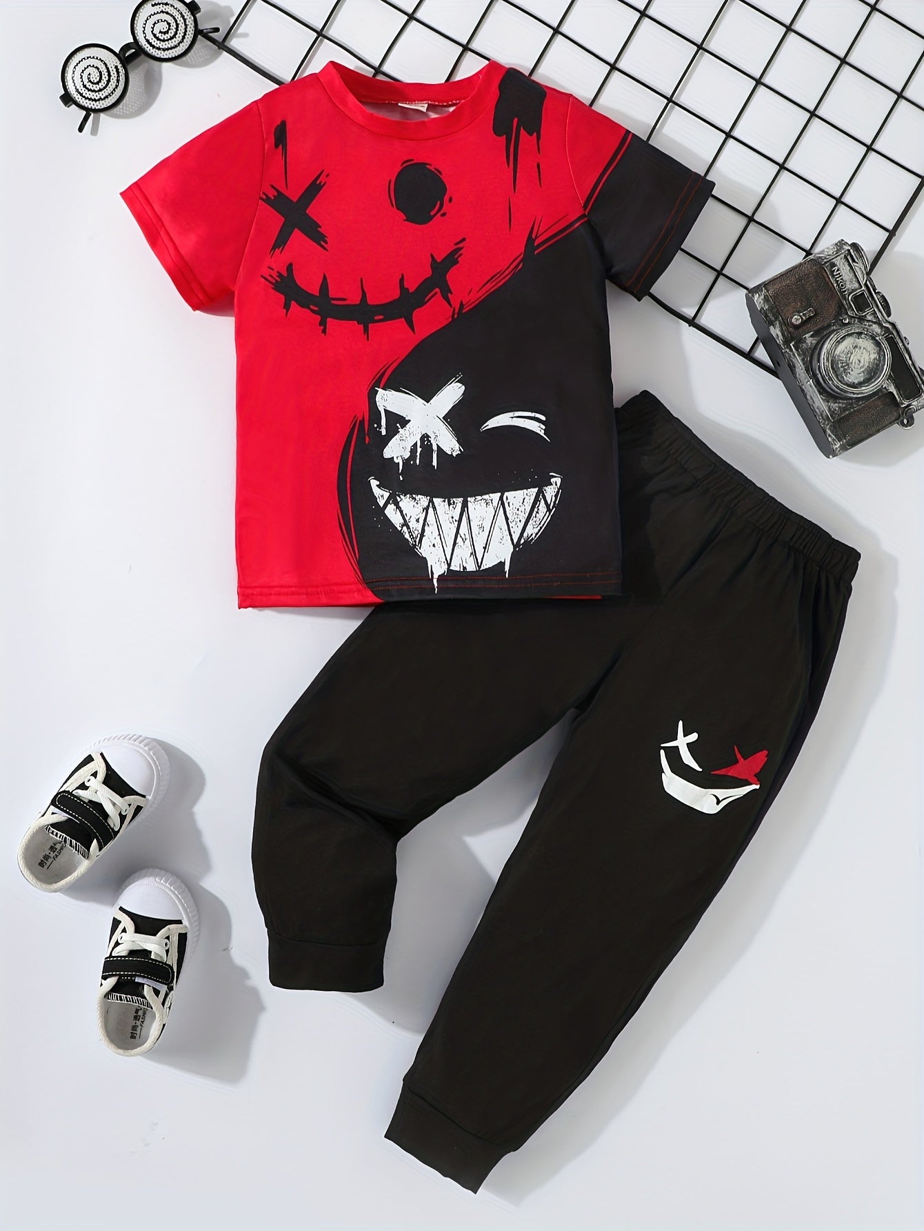 Boys Summer Sports Suit Graphic Tee & Trousers Set