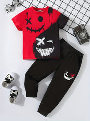 Boys Summer Sports Suit Graphic Tee & Trousers Set