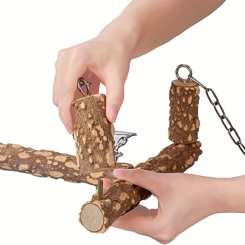 Bird Perch Parrot Station Holder Wood Stand Swing For Medium Large Parrot