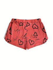 Heart Print Drawstring Shorts for Women