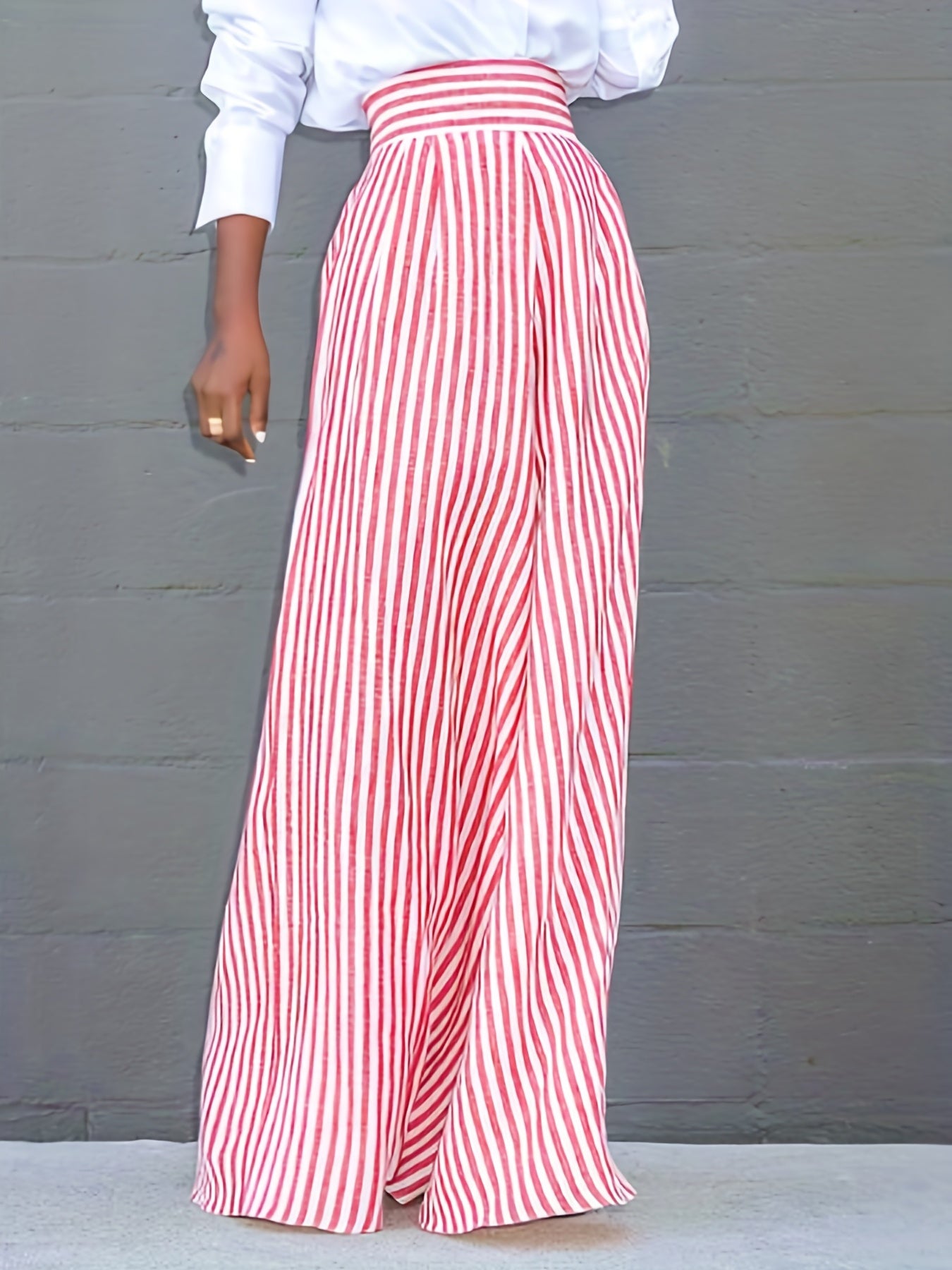Stripe Print High Rise Wide Leg Trousers