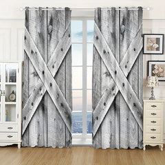 2pcs 3D Wooden Door Polyester Fabric for Home Decor