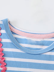 Toddler Girls Unicorn Embroidery Striped Cotton Casual Dress