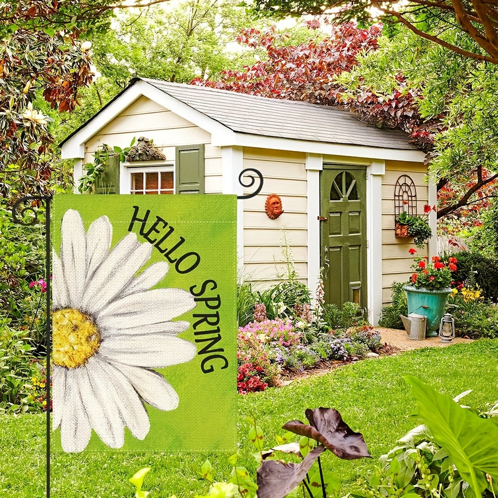 Hello Spring Garden Flag 30x45 cm Double Sided Floral Daisy Yard Flag Green