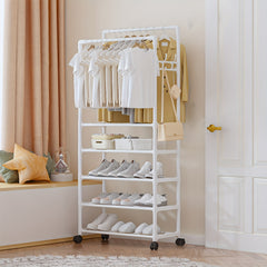 Double Pole Coat Rack Movable 5 Layer Clothes Rack