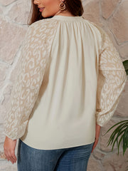 Plus Size V Neck Blouse Mesh Raglan Sleeve