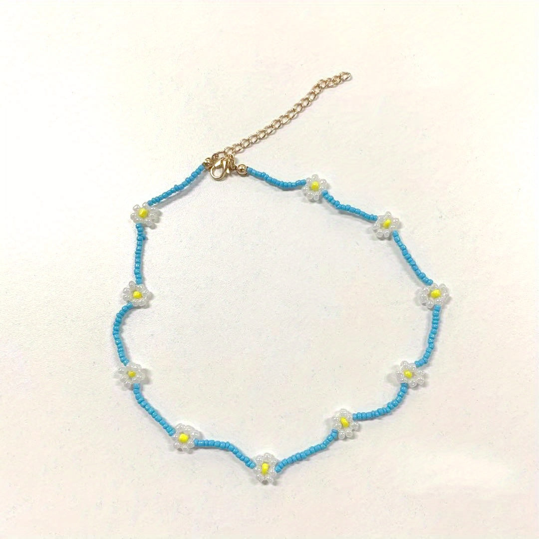 10 Small Flowers Beaded Necklace for Girls