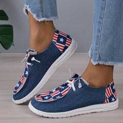 Women's Star & Striped Denim Shoes Lace-Up Lightweight Outdoor Walking Shoes