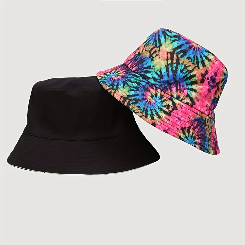 Rainbow Tie Dye Print Bucket Hat Hip Hop Reversible Basin Hat