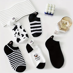 10 Pairs Cartoon Cow Print Low Cut Socks Women's Stockings