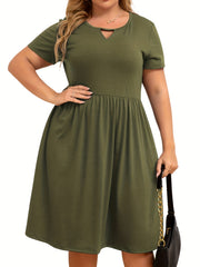Casual Cut Out Short Sleeve Solid Dress with Pockets