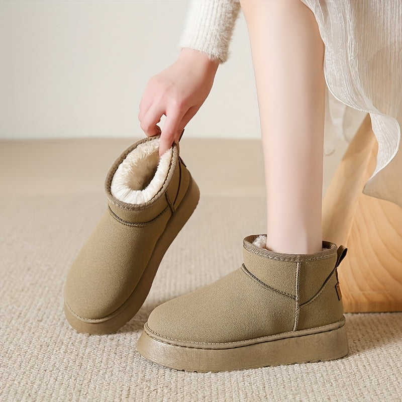 Women's Plush Lined Ankle Boots Platform Slip On Snow Boots