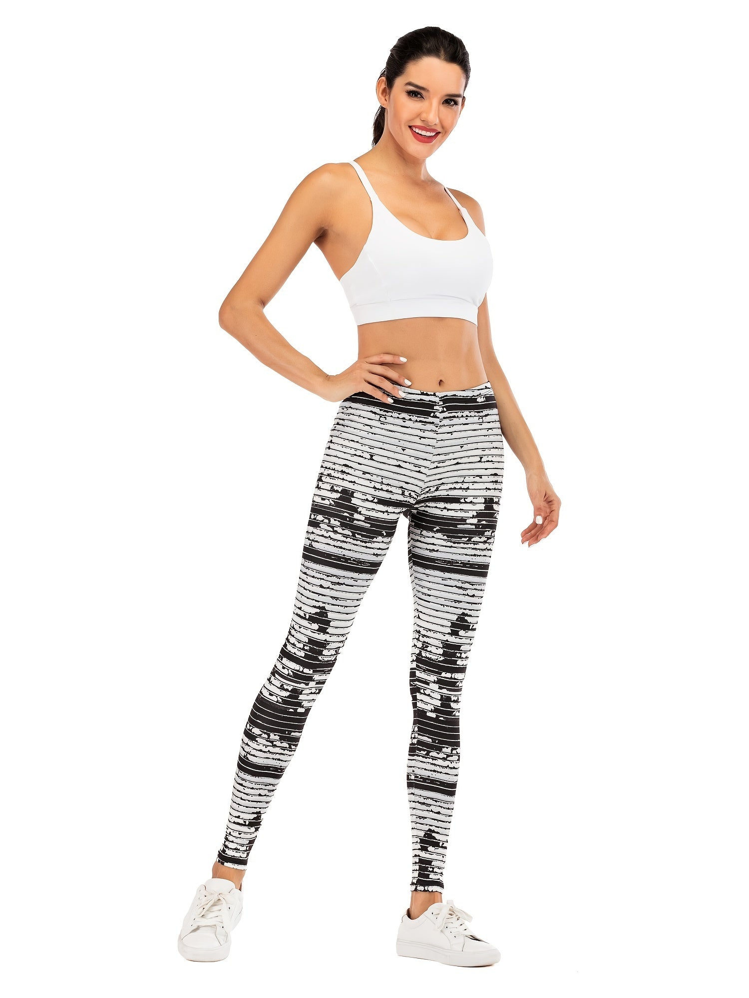 Women's Floral Stripe Yoga Pants High Waist Leggings