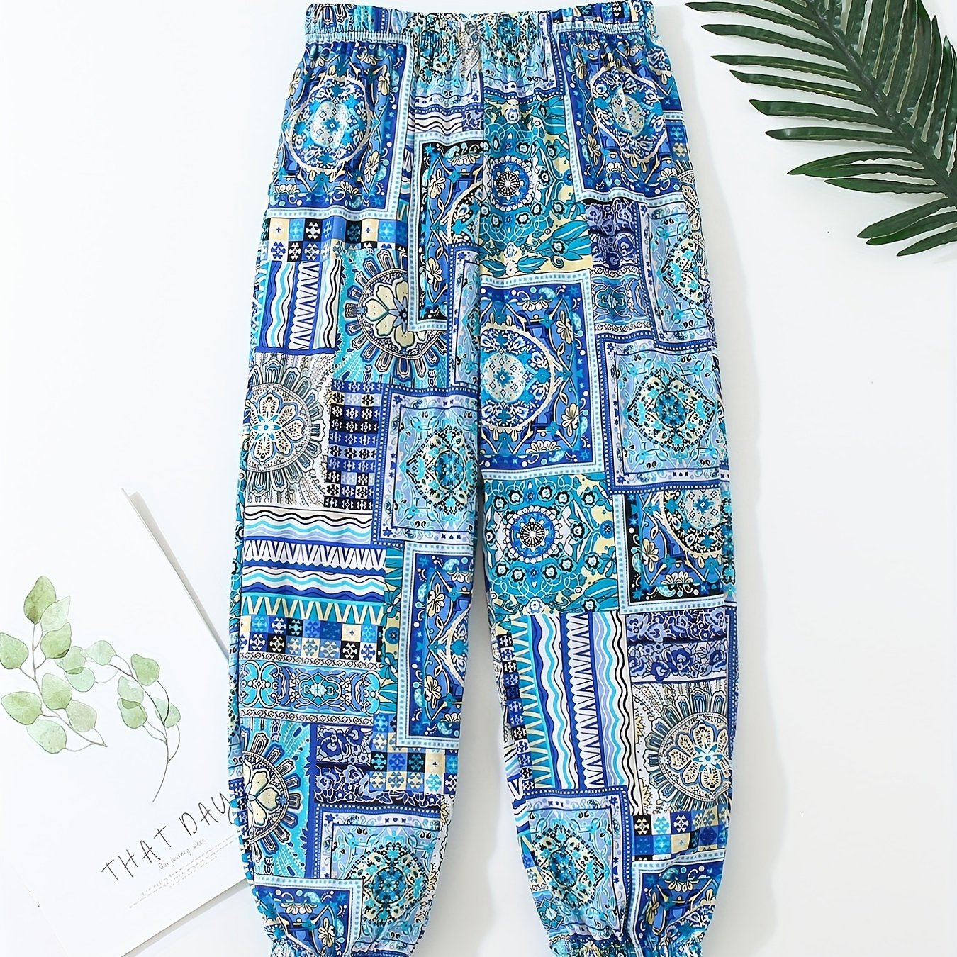 Girls Ethnic Graphic Cotton Jogger Trousers Kids Baggy Pants