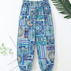 Girls Ethnic Graphic Cotton Jogger Trousers Kids Baggy Pants