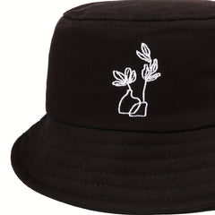 Grass Embroidery Fisherman Cap Casual Bucket Hat Unisex Lightweight Basin Hats