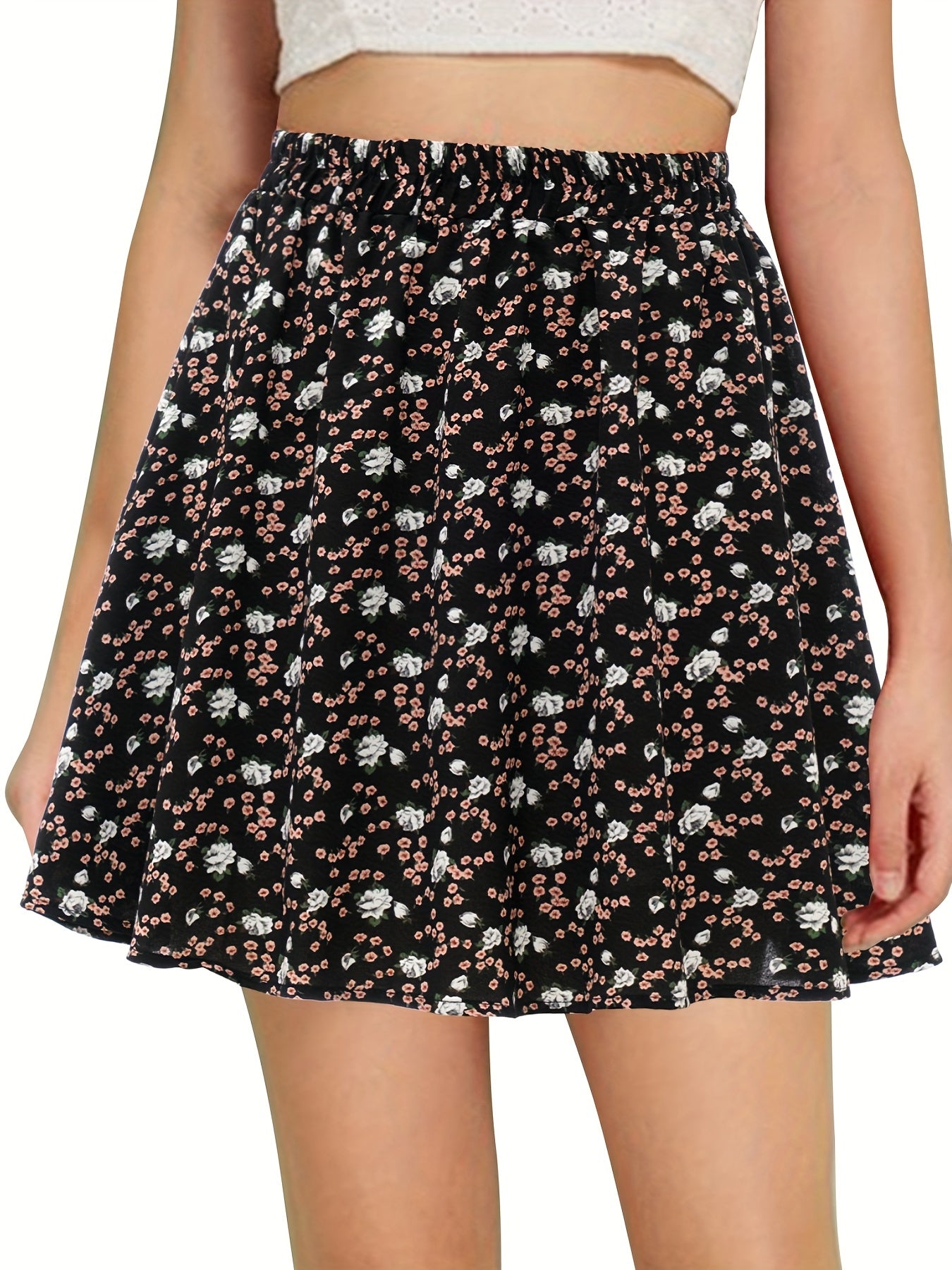 Floral Print Elastic Waist Skirt for Spring & Summer