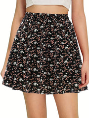 Floral Print Elastic Waist Skirt for Spring & Summer