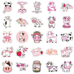 50-100 Pink Cow Stickers Stylistic Cartoon Waterproof Decorative Stickers