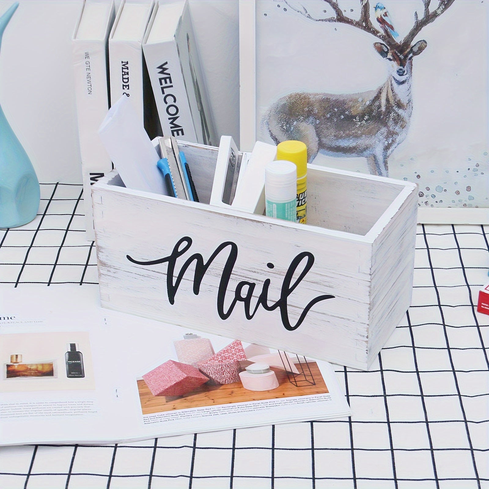 Retro Wooden Storage Box Mail Organizer