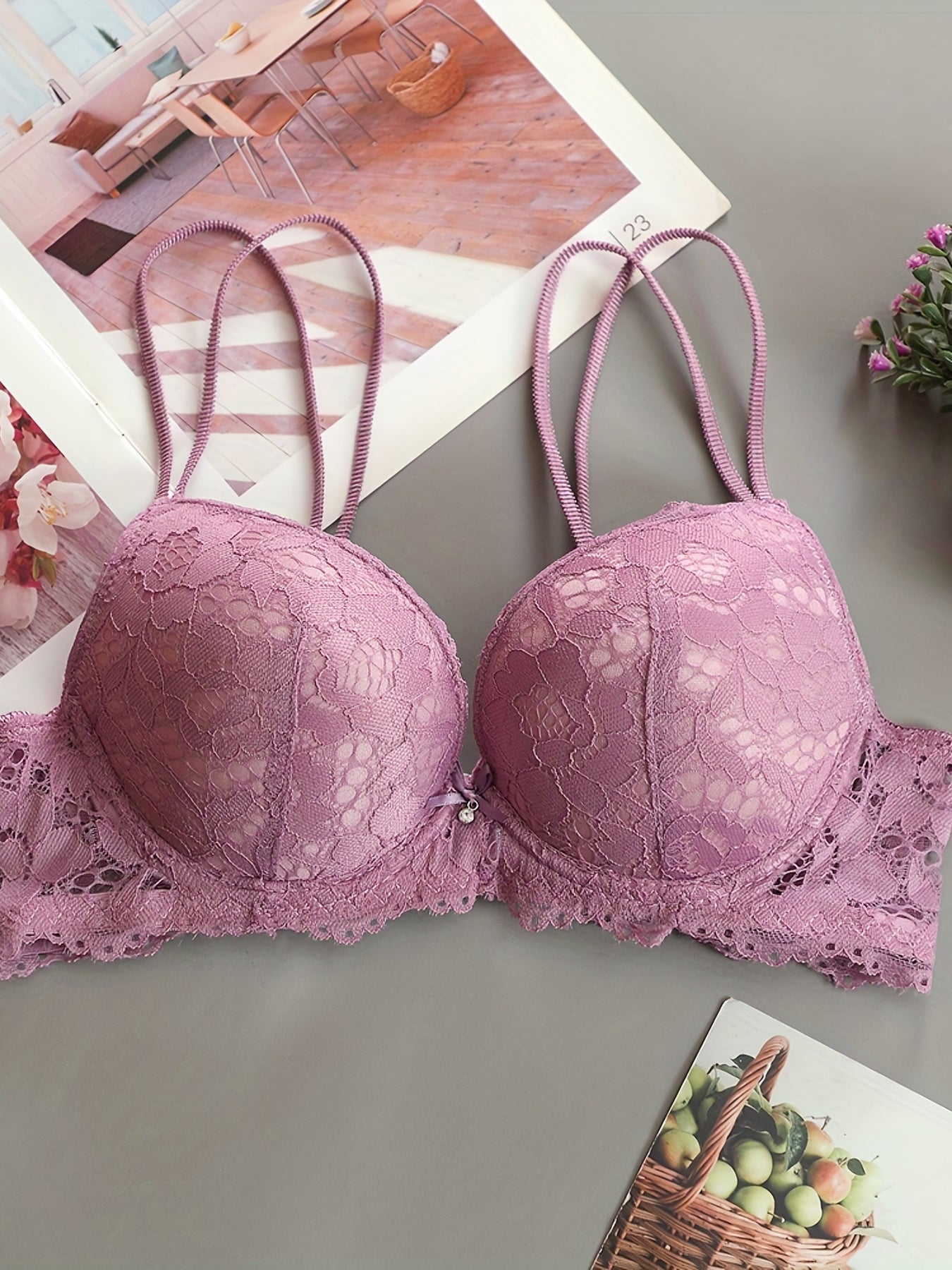 Double Strap Lace Push Up Bra for Women