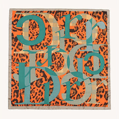Orange Leopard Letter Print Bandana Vintage Block Square Scarf