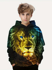 Stylish Lion 3D Print Boys Hooded Sweatshirt For Spring Fall Kids