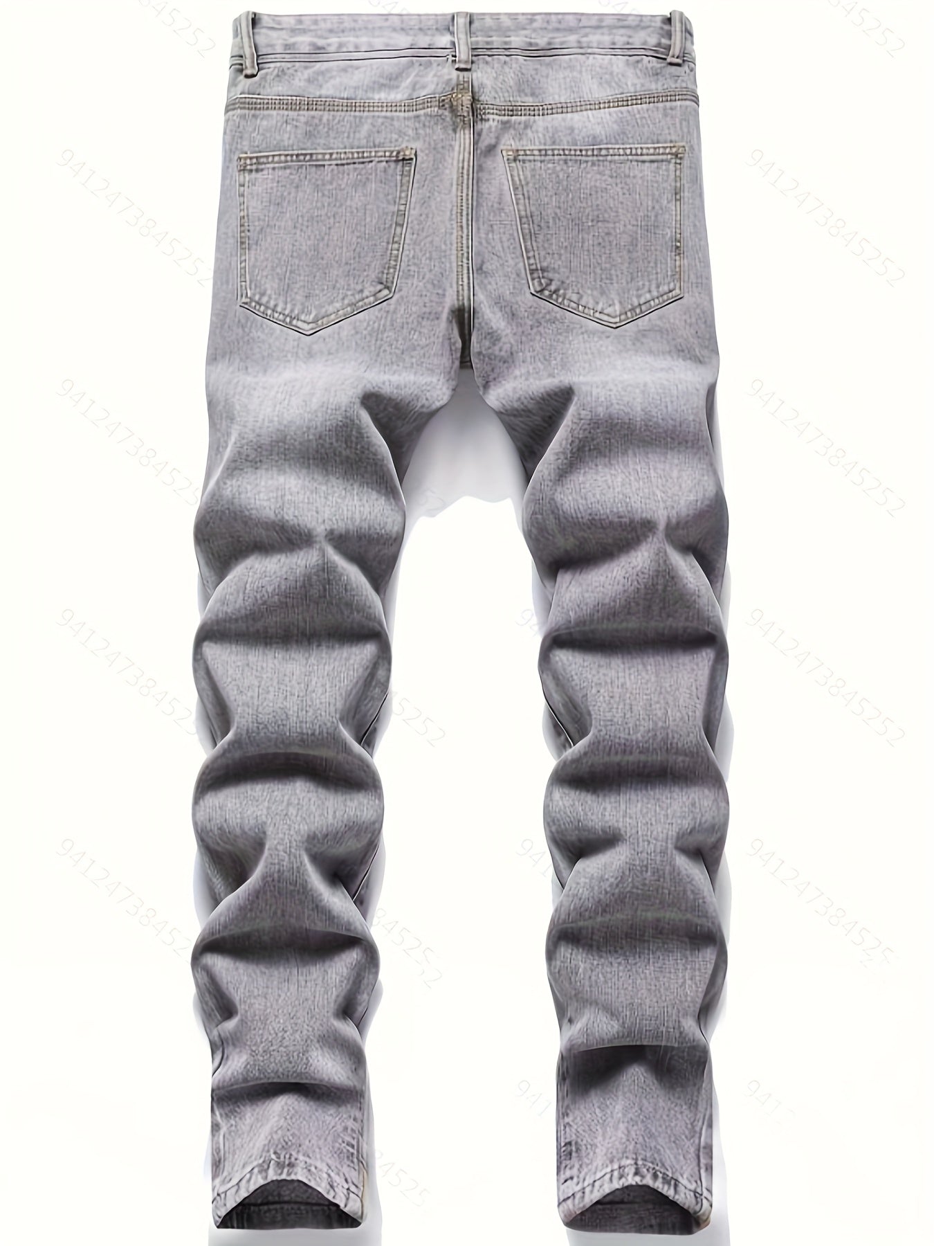 Smiling Face Regular Fit Jeans Men's Distressed Denim Pants