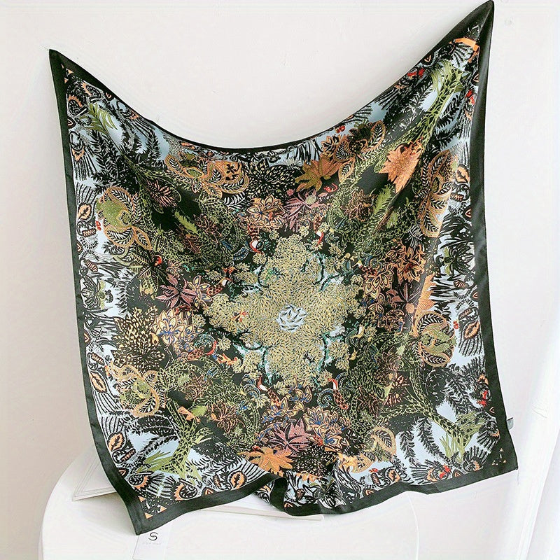 Boho Floral Print Silk Square Scarf Neckerchief Vintage Head Wrap