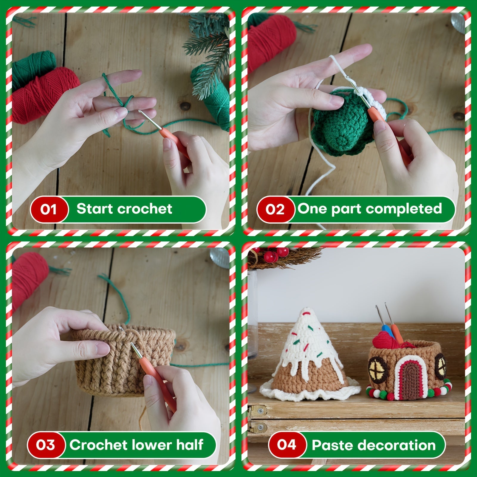 Christmas House Crochet Kit for Beginners and Experienced, DIY Decoration