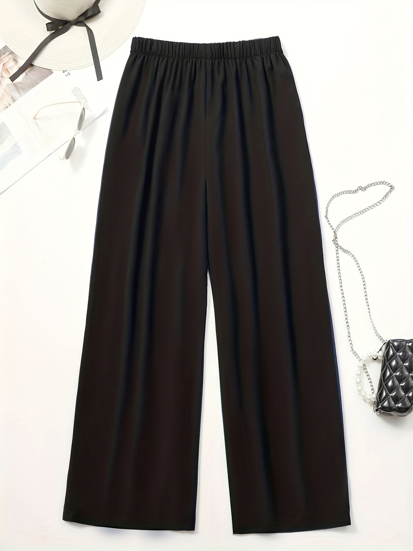 Wide Leg Casual Pants Elastic Waist Loose Fit