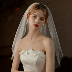 Short Veil With Comb Silver Pearl Bridal Wedding Accessories