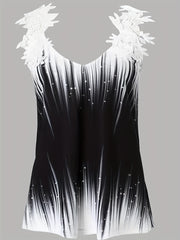 Tie Dye V Neck Tank Top with Lace Panel