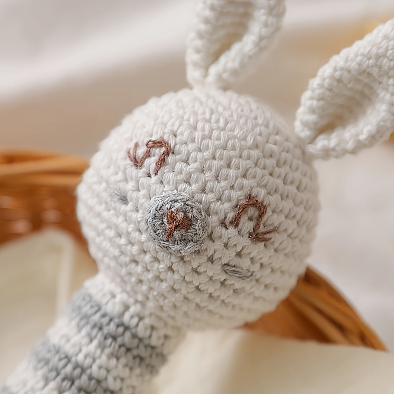 Crochet Rattle Teether Toy Knitted Rabbit Animal Doll with Bell