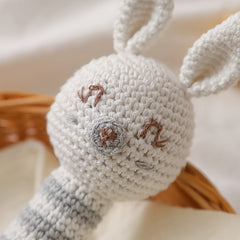 Crochet Rattle Teether Toy Knitted Rabbit Animal Doll with Bell