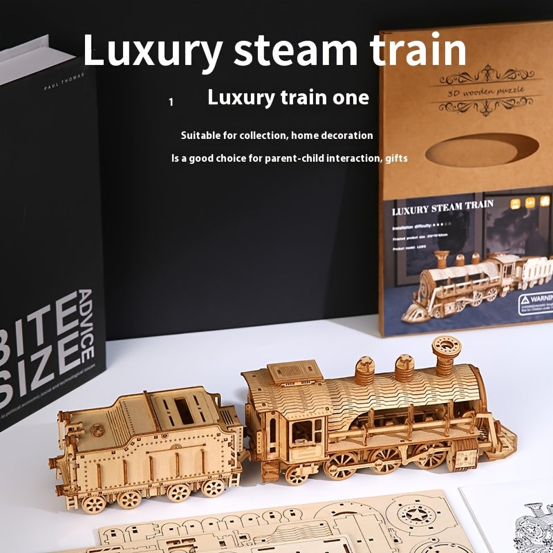 3D Wooden Train Model Kit 282pcs Detailed Locomotive with Wheels & Headlights