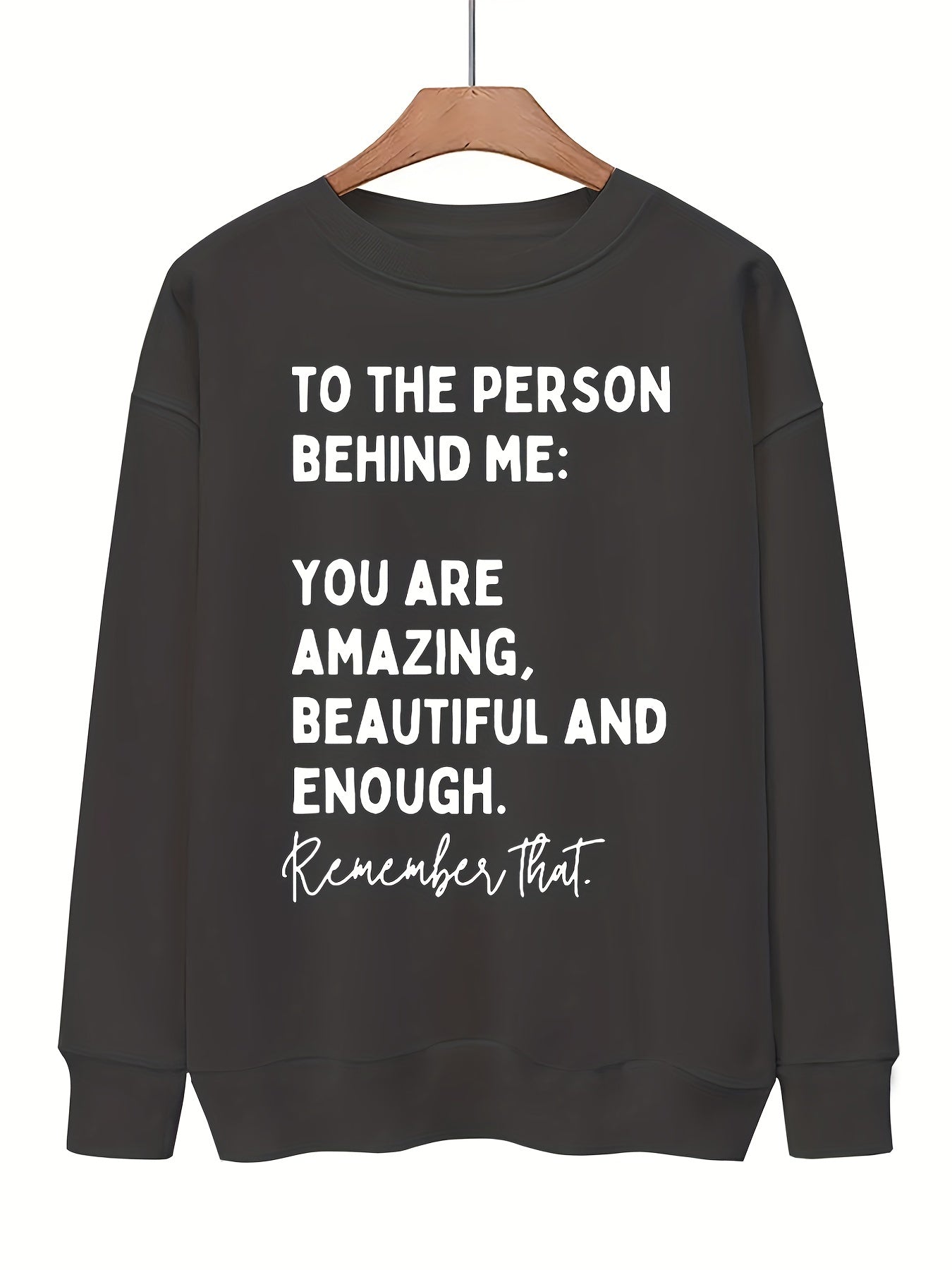 Letter Print Pullover Sweatshirt Long Sleeve Crew Neck Casual for Fall & Winter