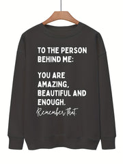 Letter Print Pullover Sweatshirt Long Sleeve Crew Neck Casual for Fall & Winter