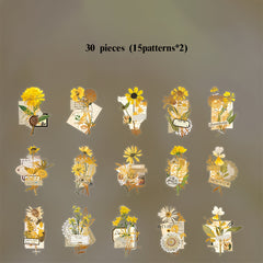 30pcs Retro Flower Dried Stickers for Crafts and Decor