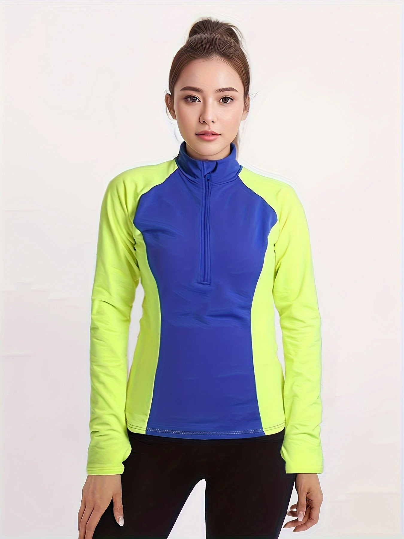 Sporty Top Long Sleeves Contrast Running Half Sleeves Round Neck