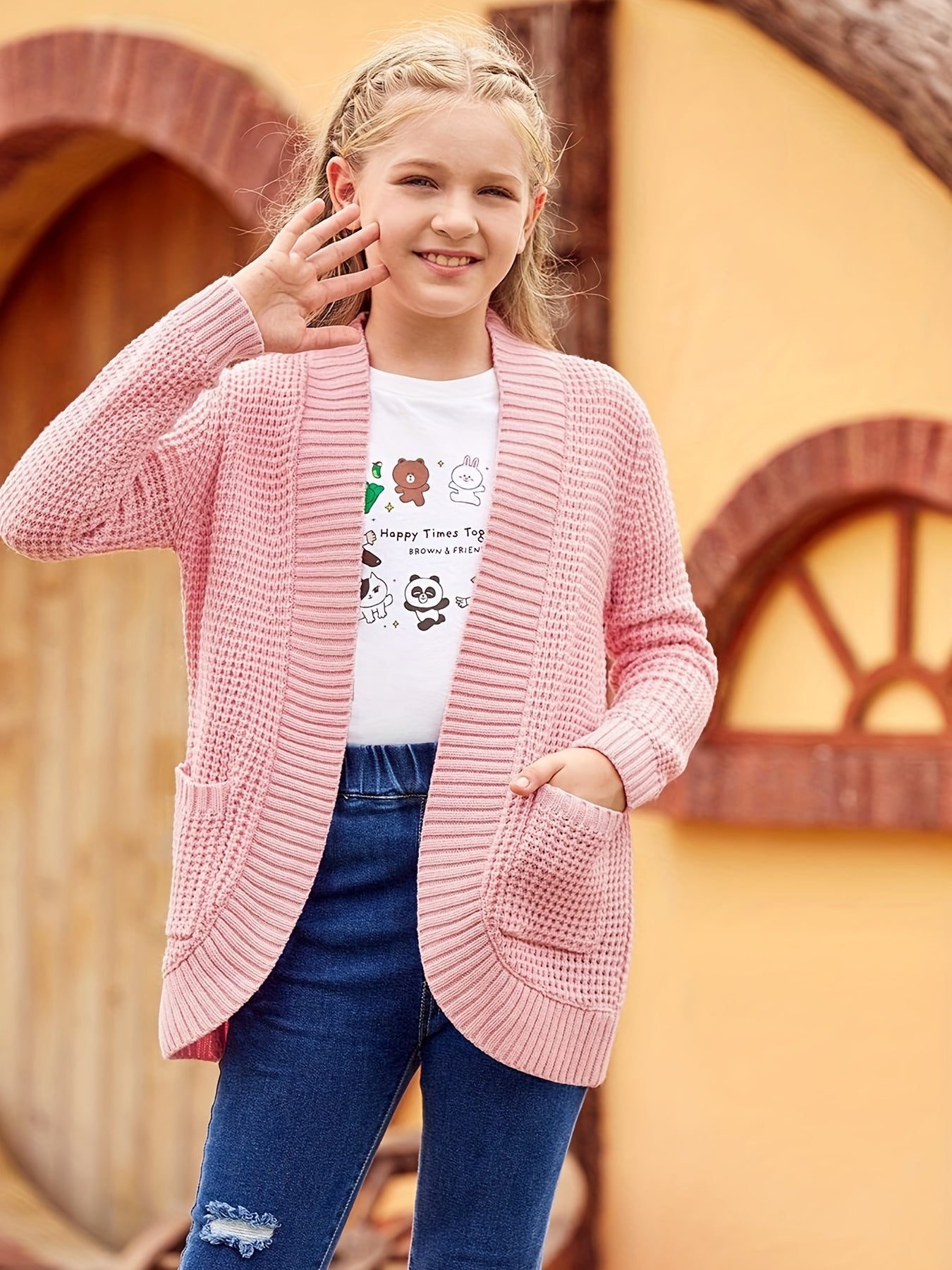 Girls Winter Cardigan Sweater With Fringes & Pockets, Ages 7-14