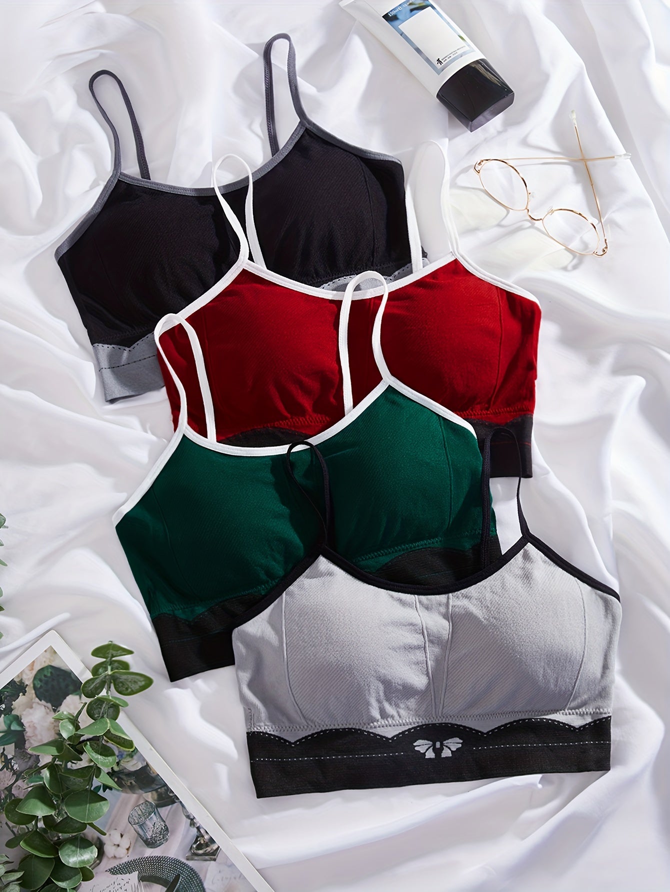 4pcs Colorblock Sports Bras Yoga Fitness Bra Women's Lingerie