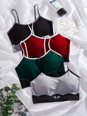4pcs Colorblock Wireless Bras Stretch Sports Bra Women's Lingerie