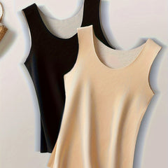2pcs Seamless Thermal Tops Crew Neck Sleeveless Top Women's Lingerie
