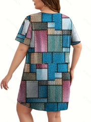 Retro Nightdress Women's Plus Colorblock Sleep Dress