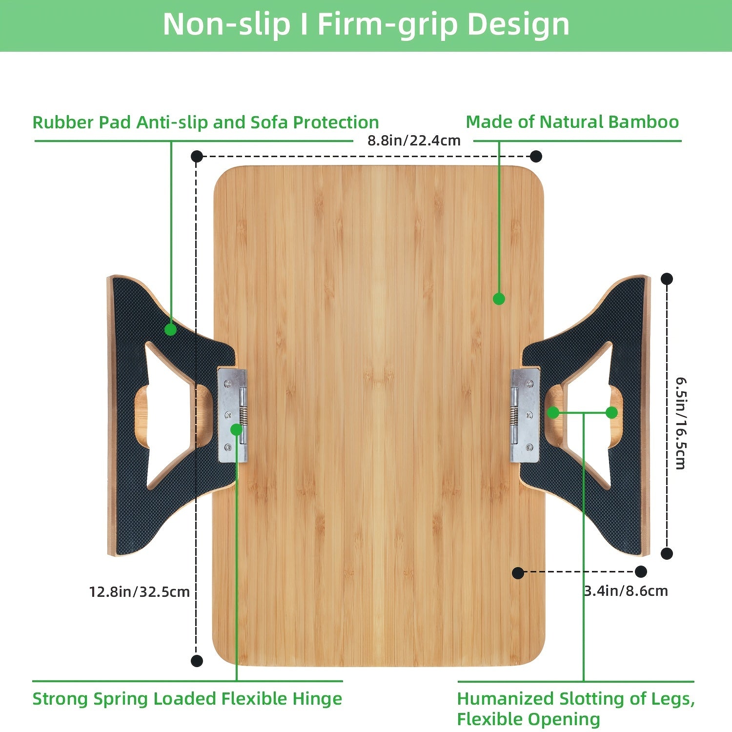 Bamboo Sofa Arm Table with Foldable Tray Clip Table