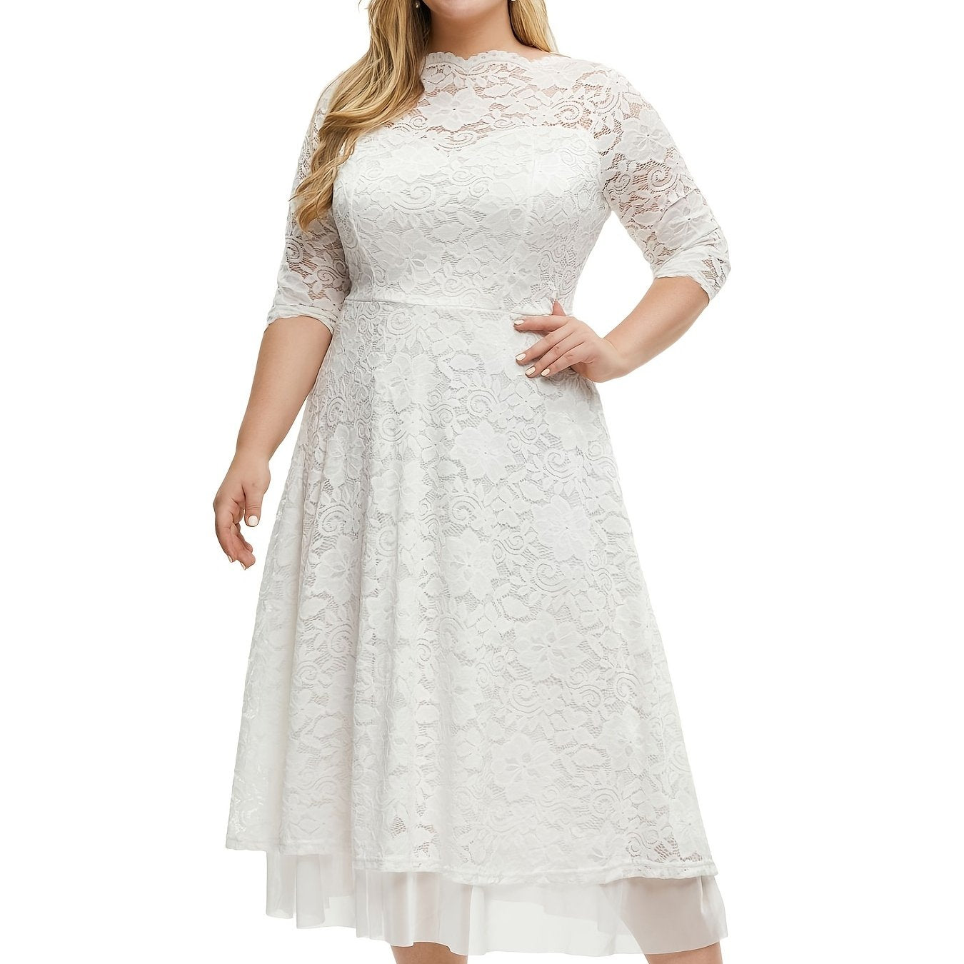 Floral Print Mesh Sleeve Midi Dress Plus Size
