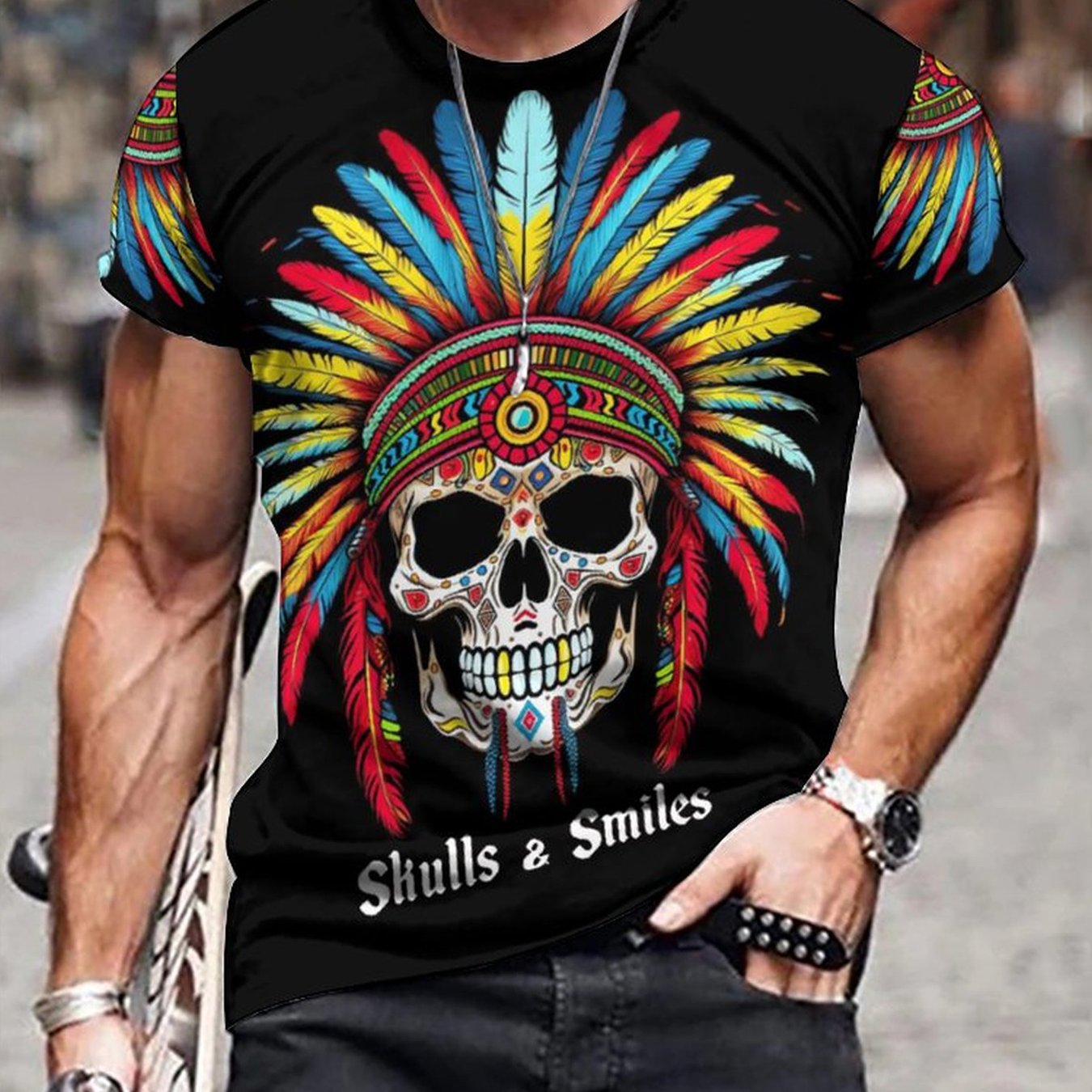 Men's 3D Totem Skull Graphic T-shirt - Outdoor Casual Tee
