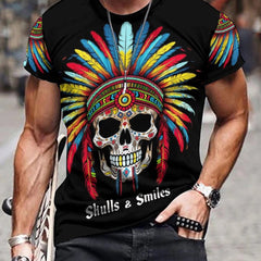 Men's 3D Totem Skull Graphic T-shirt - Outdoor Casual Tee