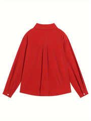 Casual Blouse Women's Plus Solid Button Up Long Sleeve